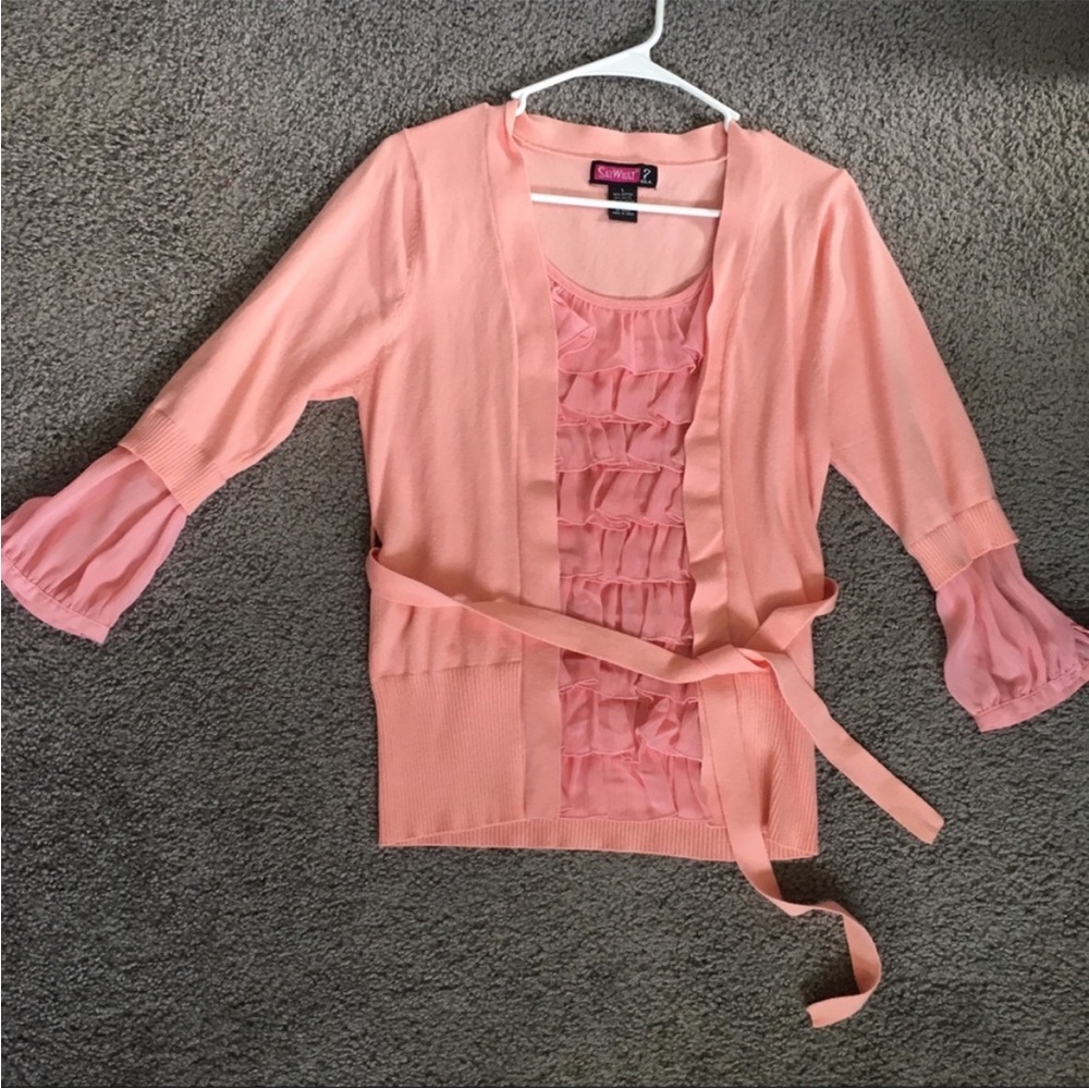 Pink Ruffled Cardigan with Belt
